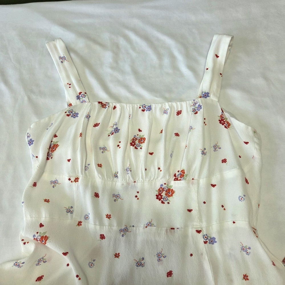 MNG White Floral Smocked Milkmaid Midi Dress Sz Lg Cottagecore Summer y2k 1990s - Picture 4 of 9